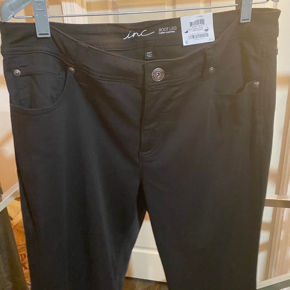 INC Plus Black Tummy Control Boot Cut Jeans 18WP